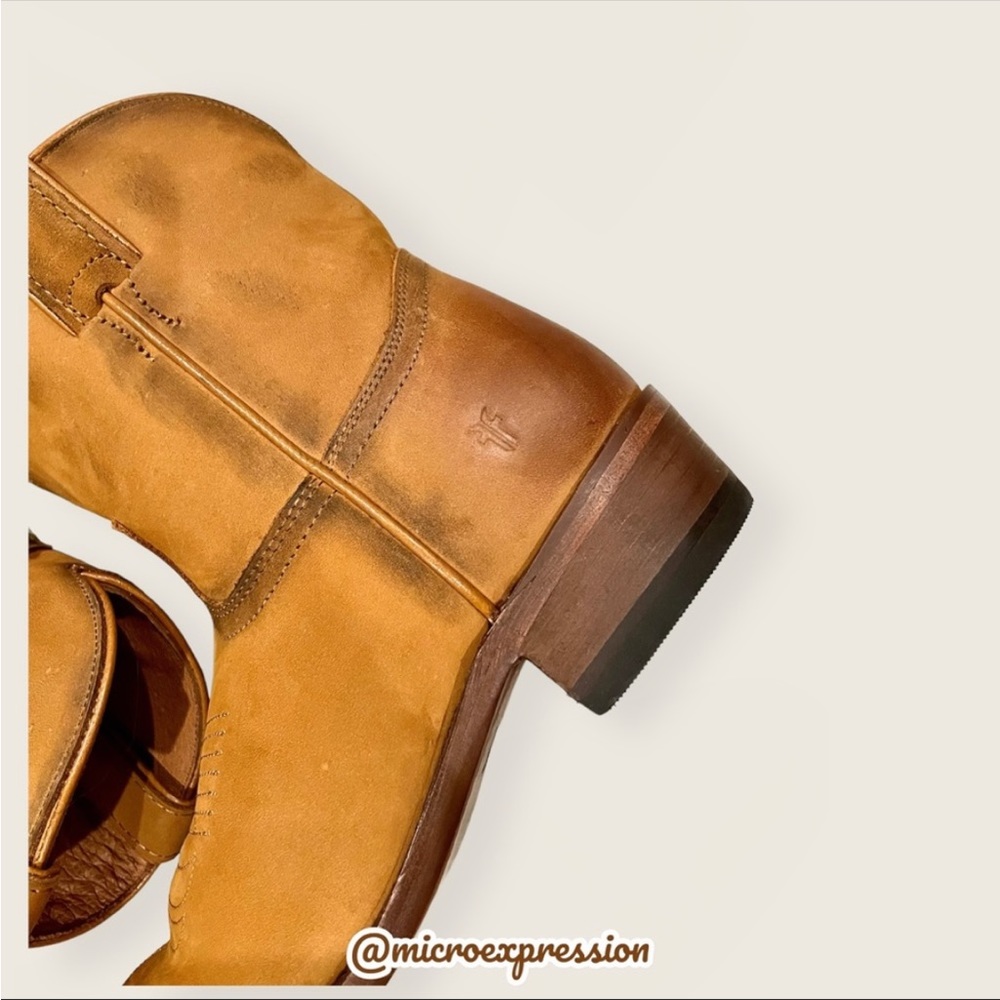 $369 Frye Billy Short Pull On Cognac Brown Leather Southern Cowboy Ankle Boots - Picture 14 of 15